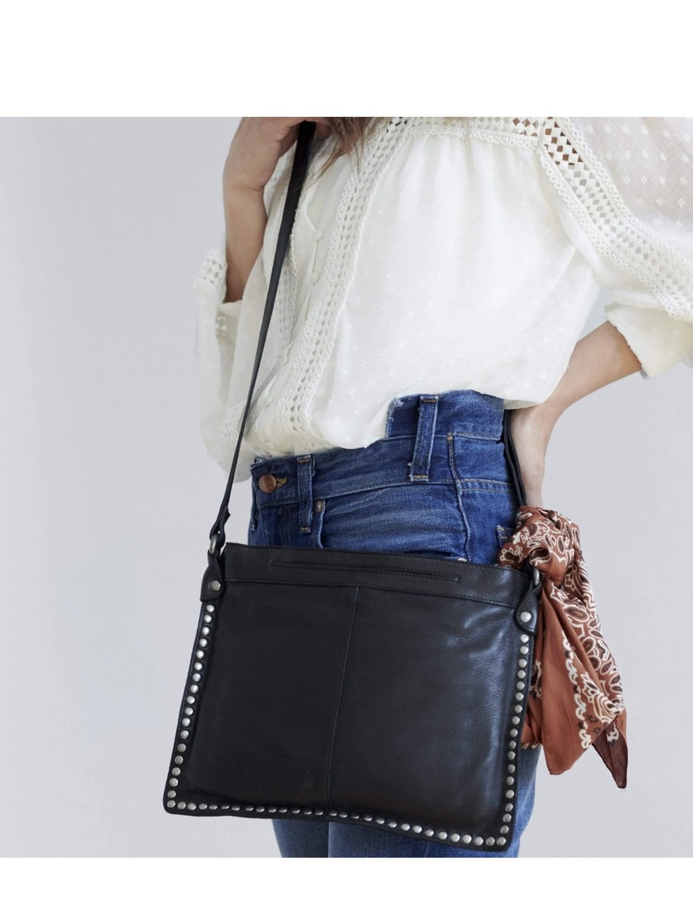 latico Black Leather Stud-Trim Crossbody Bag